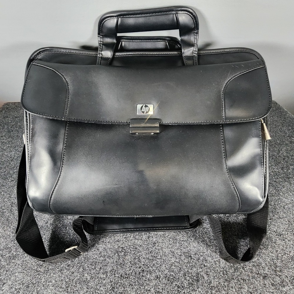HP Executive Leather Laptop Briefcase By Targus Fits 17" Messenger Bag Black EUC